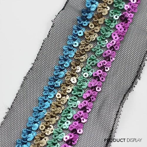 Beaded Round Sequin Fabric Paillette Venise Applique Decorated Lace Ribbon Trim Sewing Supplies for Craft Clothes 18yard/T769
