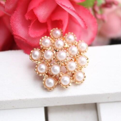 20pcs/lot 2cm round metal rhinestone button with pearl wedding embellishment hair flower center scrapbooking accessories