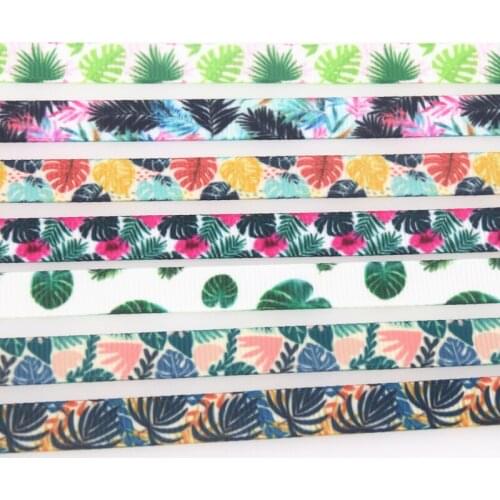 DUWES 3/8'' 50yards Leaf Jungle printed grosgrain ribbon Accessory hairbow headwear DIY decoration 9mm D1546