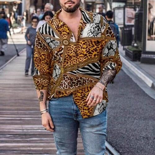 Mens Trend Nightclub Leopard StripeShirt High Quality Long Sleeve Shirt Male Social Casual Party Shirt
