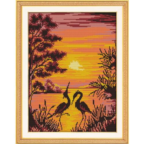 The crane shadow in sunset cross stitch kit 14ct 11ct patterns count print canvas stitching embroidery DIY handmade needlework