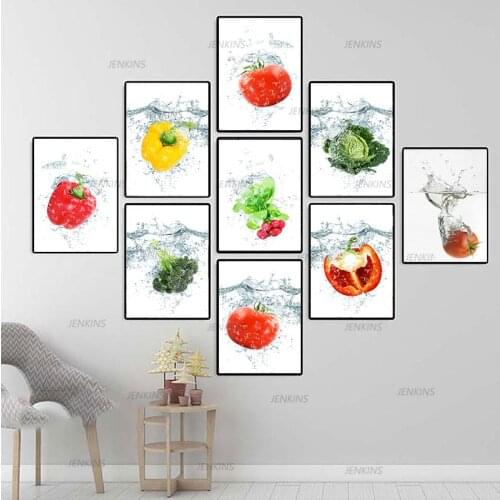 Wall Art Vegetable Tomato Pepper Broccoli Print Poster In Water Canvas Painting Home Decor Kitchen Restaurant Decorative Picture