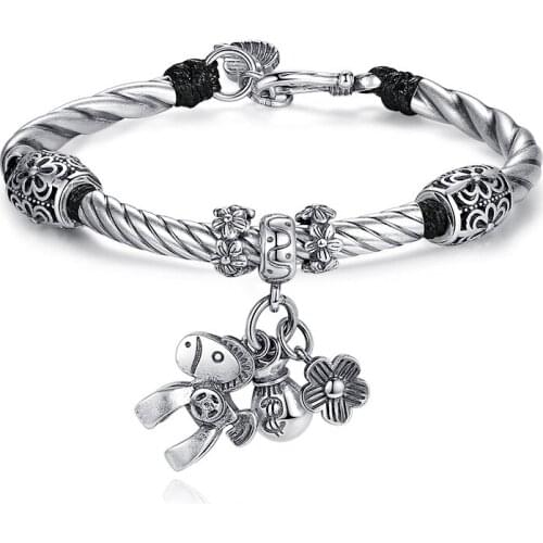 New Real S990 Pure Silver Jewelry woman bracelet get rich right away blessing and lucky good luck fashion female bracelet