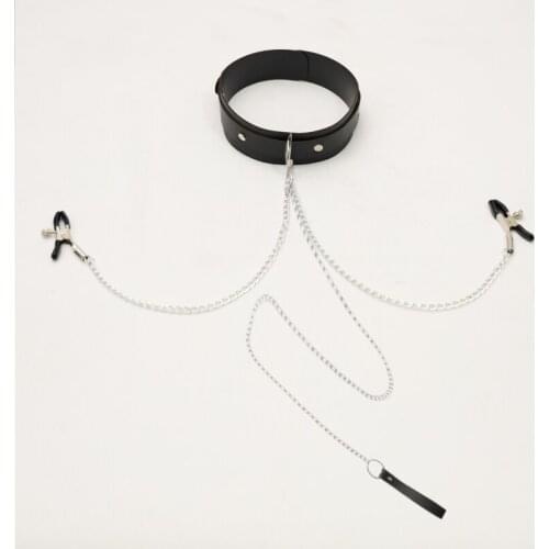 BDSM Choker Collar With Nipple Breast Clamp Clip Chain Tow Rope Femdom Equipamentos para bondage restraint set sex bondage