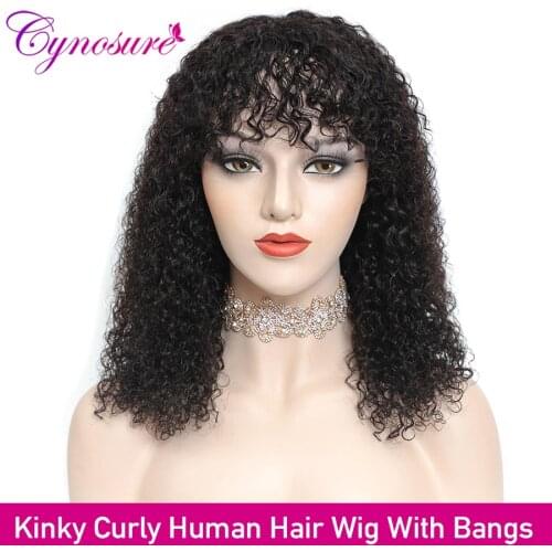 Cynosure Brazilian Kinky Curly Human Hair Wigs With Bangs 150% Density No Lace Front Human Hair Wigs Full Machine Made Remy Wig