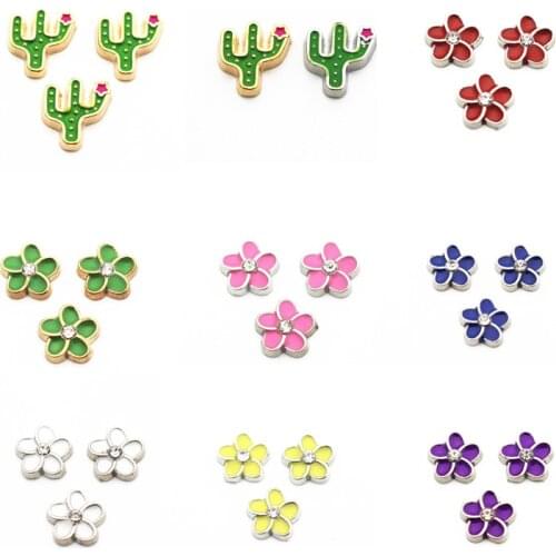 Hot selling 10pcs/lot cactus flower floating charms living glass floating memory locket charms jewelry