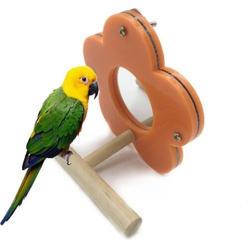 Parrot Pet Natural Wood Hanging Stand Rack Toy Parakeet Branch Perches For Bird Cage with Flower Mirror Dropshipping