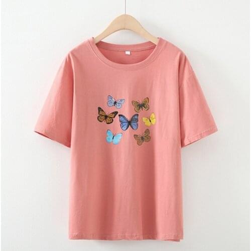 Plus Size L-3XL Womens Butterfly Printed Cute Tshirts Casual A-line Fashion Tops