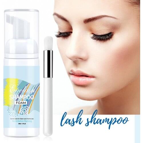 Eyelash Shampoo 50ml with Brush Mascara Wand Eyelashes Tools Cleansing Eyelashes Extension Mousse Foam Eyelash Cleaner