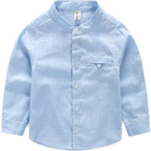Toddler boy shirt long sleeve woven cotton 100% LS151202B solid sky blue