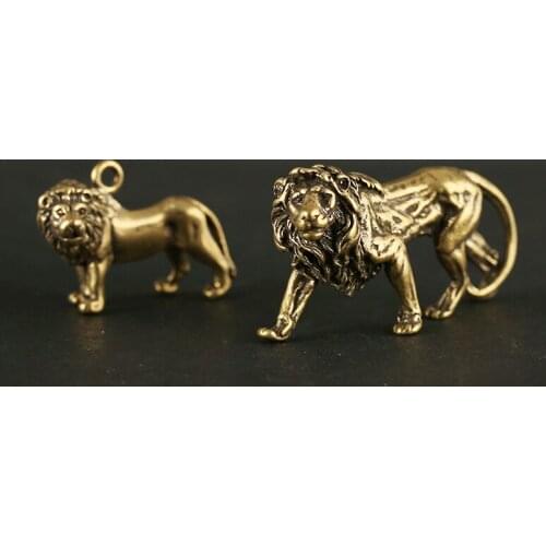 Handmade Pure Brass simulation lion craft DIY jewelry ornament portable Miniature Fitting Keychain Pendant souvenir gift a0701