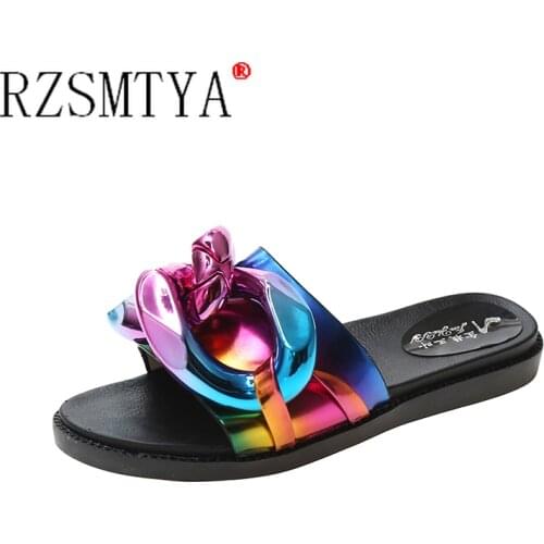 Flip-flops Women Slippers Metal Chain Leather Flat Mules Slippers Women Fashion Casual Shoes Women Runway Half Slippers Mujer