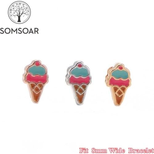 Somsoar Jewelry Kids Size Ice Cream Cone Charms fit 8mm Wide Leather Wrap Bracelet Wristband for child Toddler/Women 10pcs/lot