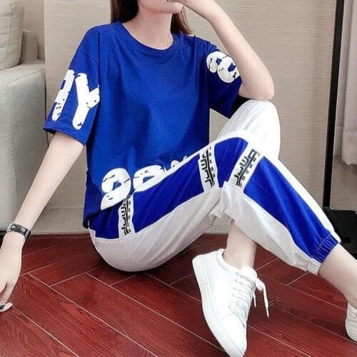 Large Size Super Slim Fashion Casual Sports Suit Womens Fat Mm Womens Loose Summer 200 Kg New Two-piece Suit