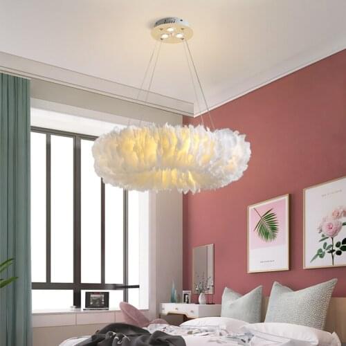 Bedroom led Pendant Light warm Nordic net red girl children room lighting personality creative decorative feather Hanging Lamps
