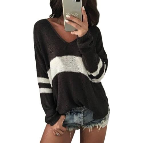 LOGAMI V Neck Striped Long Sleeve Sweater Women Pullovers Female Sweaters Fashion 2018