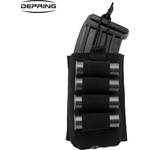 Molle Tactical M4 M16 Magazine Pouch Open Top Rifle Mag Holster with 4 Rounds Elastic 12G Shotgun Shell Holder