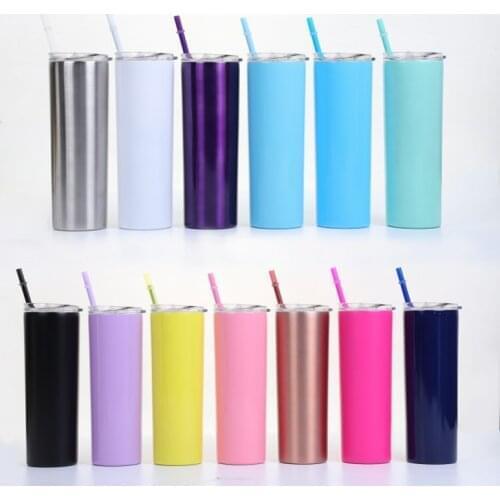 Wholesale 20oz Stainless Steel Skinny Tumbler With Lid Straw Skinny Cup Wine Tumblers Mugs Vacuum Insulated Cup Water Bottle