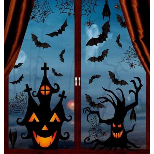 Funny Halloween Electrostatic Window Stickers Haunted House Bat Spider Window Glass Door Decor Halloween Party Decor For Home