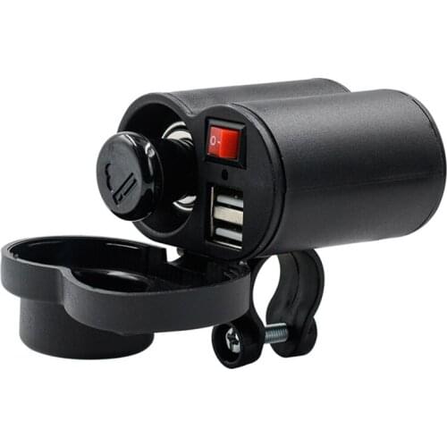 Dual USB Charger Socket Waterproof Motorcycle Handlebar & Rear View Mirror Clamp Power Adapter Charger with Cigarette Lighter