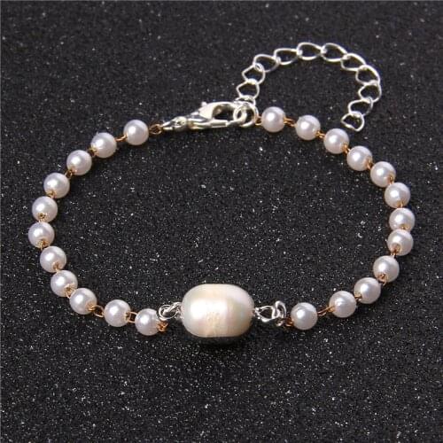 Fashion Pearl Bracelet White Freshwater Baroque Pearls Charm Bangles Adjustable Pearl Chain for Women Jewelry Wedding Party Gift