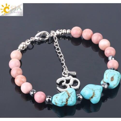 CSJA 6mm Line Rhodonite Bracelet & Bangle Blue Turquosies Charm Bracelets for Women Yoga Reiki Bead Resizable Pulsera Mujer F735
