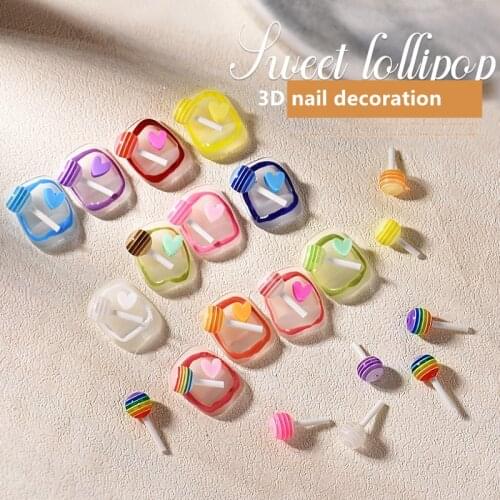10pcs Sweet Lollipop 3D Nail Decorations Fruit Nail Accessories Colored Heart Manicure Japanese Style Snow DIY for Nails Design