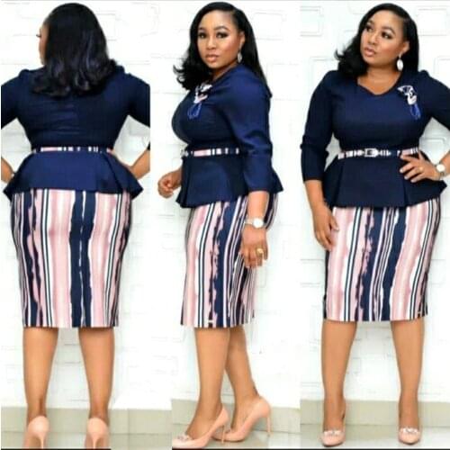 2XL-6XL Long Sleeve Ladies Dress Stripe Round Collars Casual Dress 2021 Spring/Summer New Sexy Slimming Professional Dress