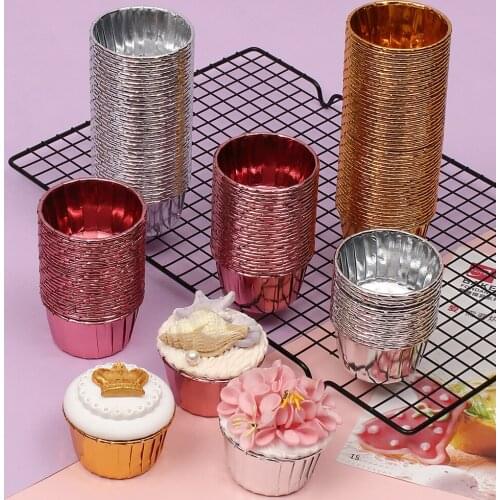50pcs/set Cupcake Paper Cup Oilproof Cupcake Liner Baking Cup Tray Case Wedding Party Caissettes Golden Muffin Wrapper Paper