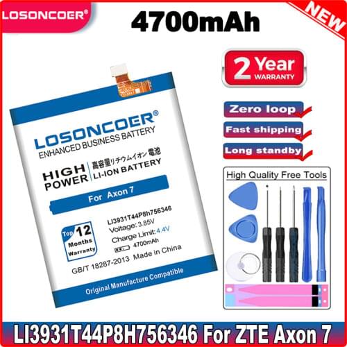 LOSONCOER 4700mAh Battery For ZTE Axon 7 5.5inch A2017 LI3931T44P8h756346 Battery