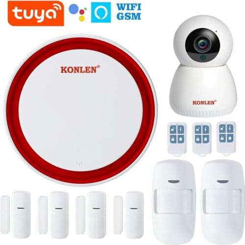 KONLEN Tuya Smart WIFI GSM Alarm System For Home Security Wireless Siren With IP Camera Google Alxea APP SMS Remote Control