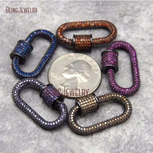 Turquoises CZ Micro Pave Oval Shape Screw Clasp U Shape Clasp Lock Carabiner Pave Lock 14x28mm FC27673