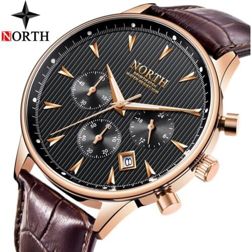 NORTH Men Watches Top Brand Luxury Fashion Quartz Watch Men Casual Leather Chronograph Analog Date Sport Watch Relogio Masculino