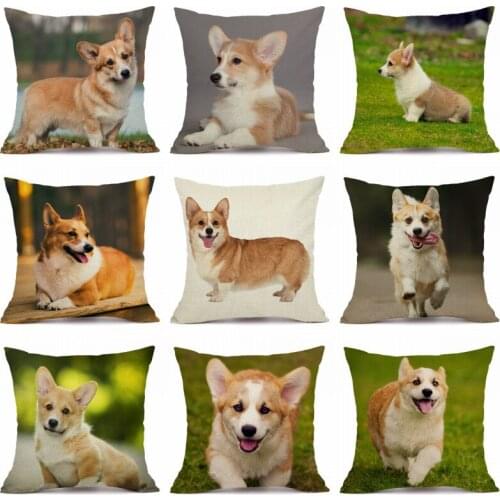 XUNYU Cute Pet Dog Corgi Pattern Cushion Cover Decorative Sofa Pillow Case 45x45cm VP06