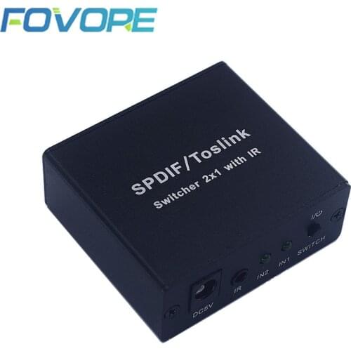 SPDIF TosLink Digital Optical Fiber Audio Switcher 2x1 Switch with IR