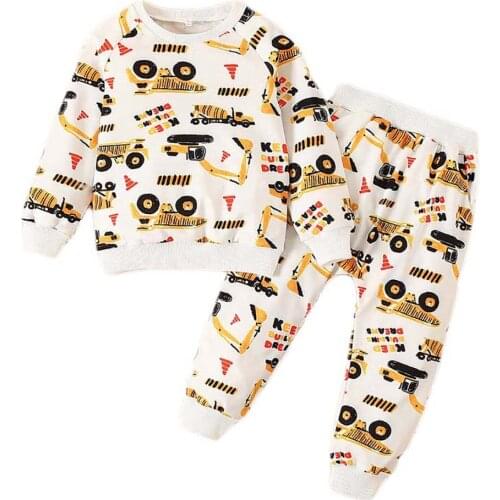 Little Boys Cartoons Car Print Clothes Set 2-piece Kids Long Sleeve Crew Neck Long Sleeve Top + Long Pants Suits 2-6 Years