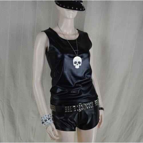 Hot New Men And Women Ds Personality Fashion Trendy Vests Costume Male Slim Stretch Leather Round Neckwear Vest S-xxl