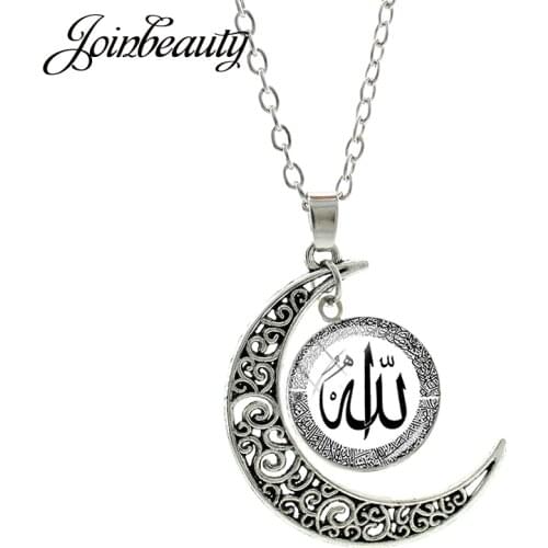 JOINBEAUTY Islamic Muslims Allah Pattern Moon Necklace Fashion Women Men Accessories Simple Pendant Handmade Jewelry NT355