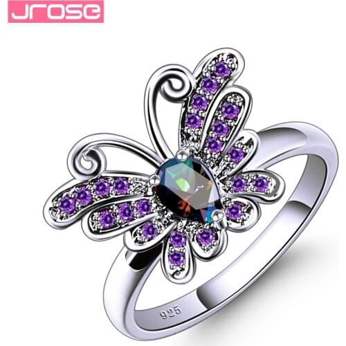 JROSE New Arrival Brand design Rings For Women Wedding Engagement Silver 925 Jewelry Multicolor & Pink Ziconia Butterfly Shape