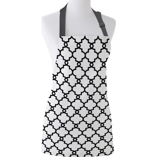 Classic Moroccan Geometric Checks White Kitchen Aprons BBQ Bib Apron for Cooking Baking Restaurant Pinafore Home Christmas Decor