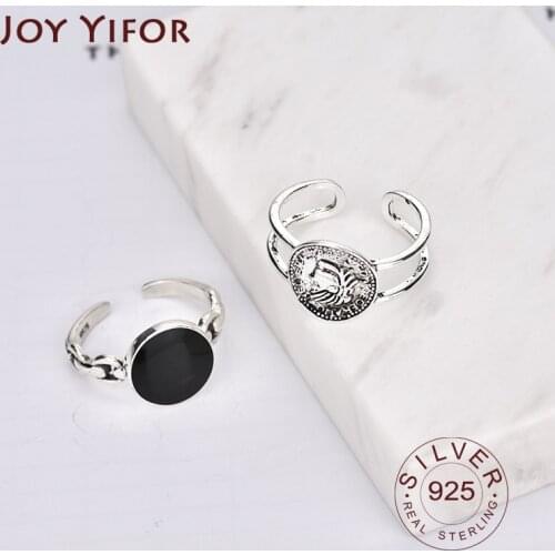 S925 sterling silver rings Black Resin Finger Rings Fashion Jewellery Elegant Big Oval Resion Mold Ring Silver Color Jewelry