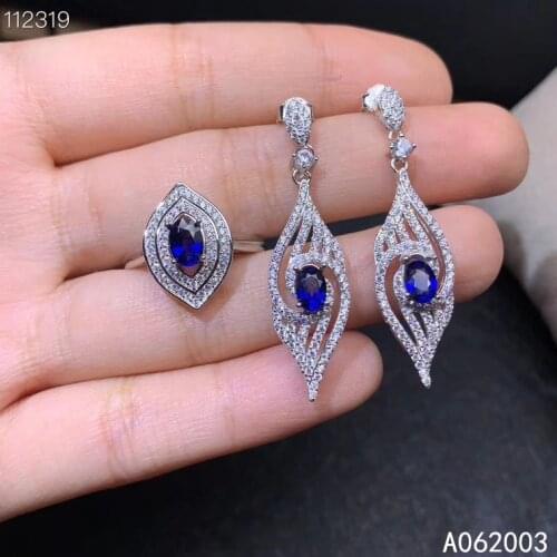 KJJEAXCMY Fine Jewelry 925 sterling silver inlaid natural sapphire ring earring set luxury supports test