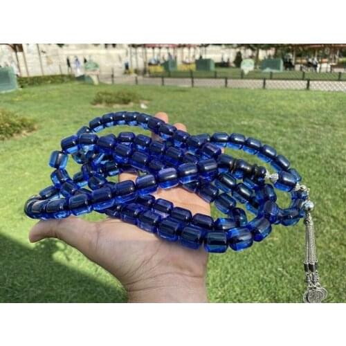 100 İslam Ottoman Kahraman Faturan German Blue Amber Sandalous Misbaha Rosary Free Shipping Tasbih Tesbih İslamic Arabic Gift