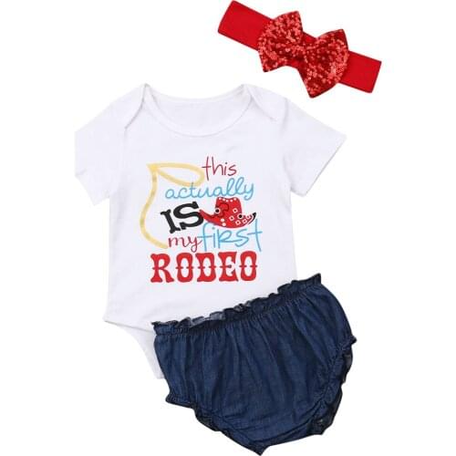 3PCS Newborn Baby Girl Clothes Sets Independence Day Letter Romper Tops Shorts Headband Outfit Set