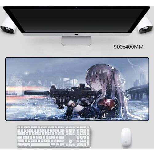 Anime Mouse Pads Girl and Gun Picture Table Mat with Natural Rubber Desktop Mats Locking Edge Gaming Mouse Pad 90x40cm
