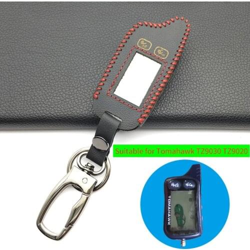 TZ9030 100% Leather Case For Tomahawk TZ9030 TZ9020 TZ9031 TZ7010 Scher-khan Keychain Two Way Car Alarm Remote LCD