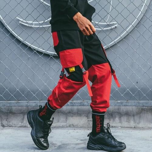 Patchwork Cargo Harem Pant Men Hip Hop Pockets Casual Jogger Trousers Drawstring Waist Mens Harajuku Streetwear Pants For Male