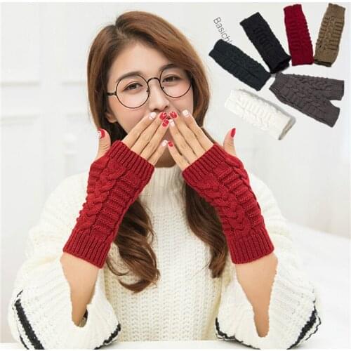 Half Finger Gloves for Women Winter Soft Warm Wool Knitting Arm Gloves Handschoenen Guantes Mujer Ne Womens Mittens