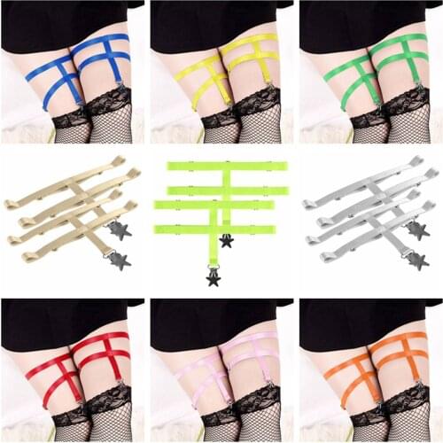Harajuku Womens Sexy Leg Garters Belt Tight Clip 2 Pcs Punk Goth Stockings Elastic Bondage Harness Fashion Pentagram Accessories