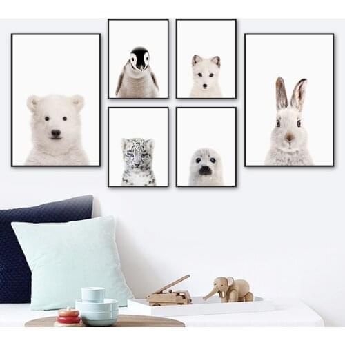 Polar Bear Penguin Dog Rabbit Tiger Seal Animal Wall Art Canvas Painting Nordic Posters And Prints Wall Pictures Kids Room Decor